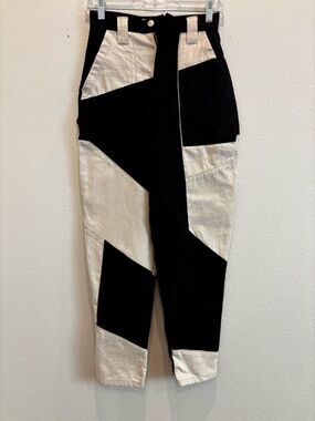 Topshop Denim Patchwork Jeans in black and ecru Size 2